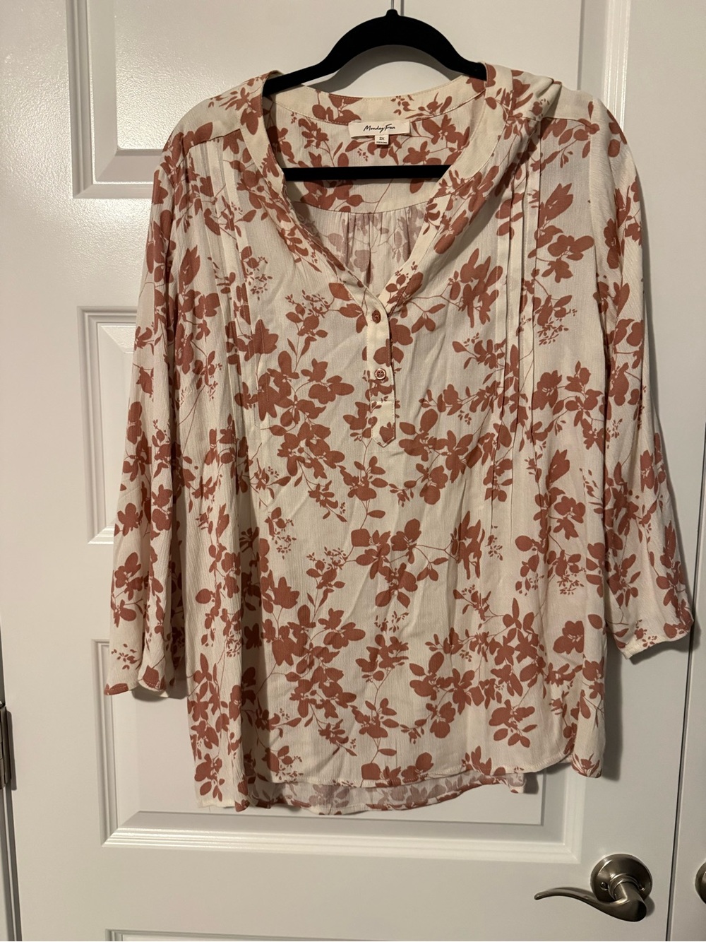 Women's Floral Henley Tunic - Cream with Rust Floral